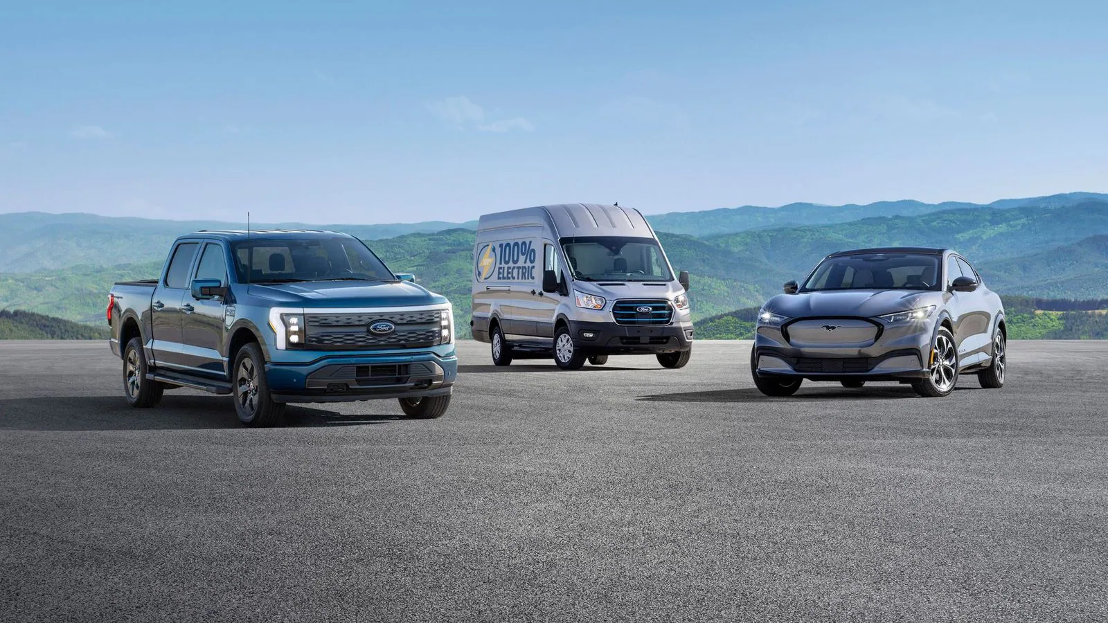 福特纯电智能皮卡F-150 Lightning、福特全顺纯电动版、纯电SUV Mustang Mach-E  