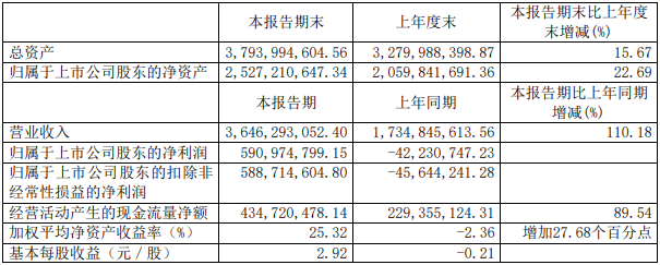 石大胜华上半年相关业绩数据（单位：元 币种：人民币）