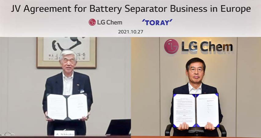 LG化学与日本东丽成立隔膜合资公司:年产能8亿㎡ 投资超1万亿韩元 LG化学与日本东丽成立隔膜合资公司:年产能8亿㎡ 投资超1万亿韩元