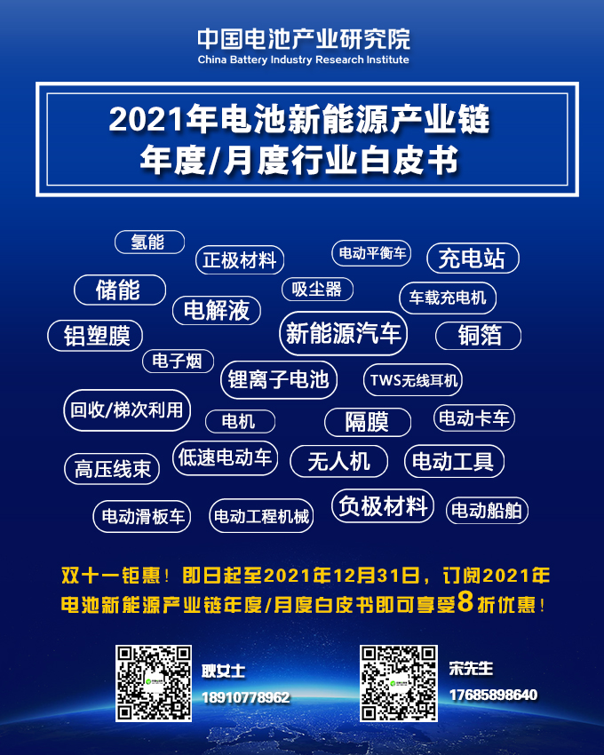 双十一钜惠！2021年电池新能源产业链年度/月度白皮书8折酬宾！