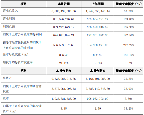 蔚蓝锂芯2021年度主要财务数据和指标（单位：元）