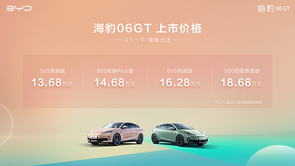 年轻人第一台GT正式解锁 比亚迪海豹06GT上市13.68万元起