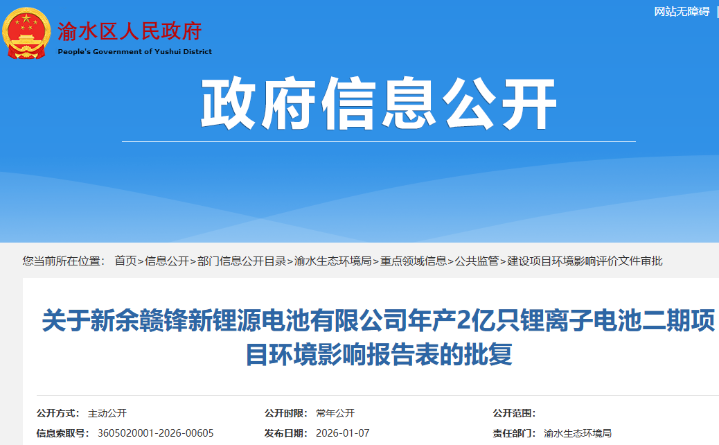 总投资3.16亿元！赣锋新锂源锂电池二期项目获批开工