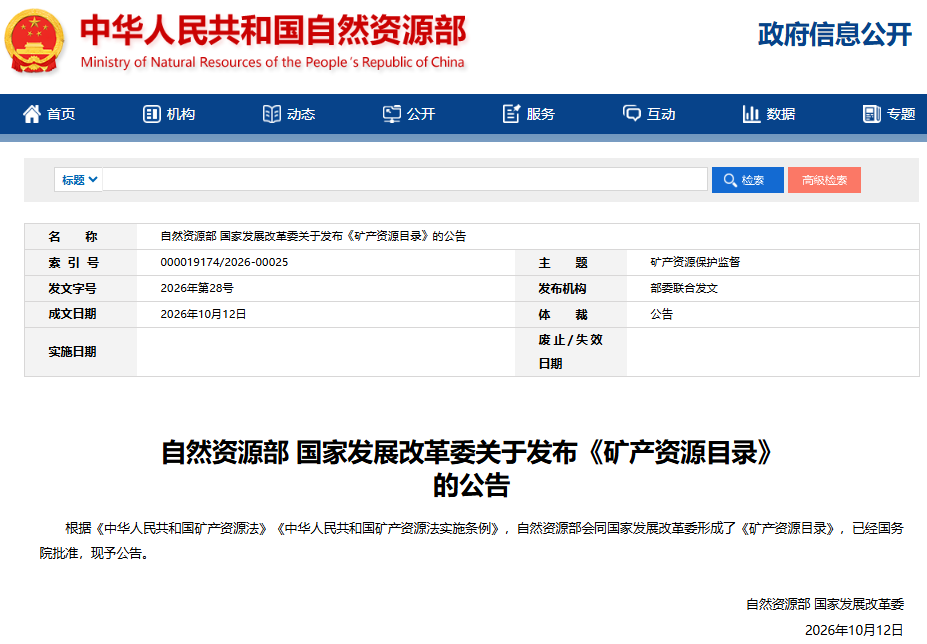 174个矿种、119个亚矿种！《矿产资源目录》发布